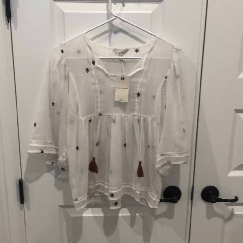 NWT Lucky Brand Peasant Tassle Top XS